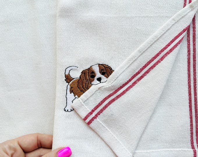 Playing Cavalier King Charles Spaniel Puppy Dog kitchen dish towel pet animal kids machine embroidery designs ITH project simply in the hoop
