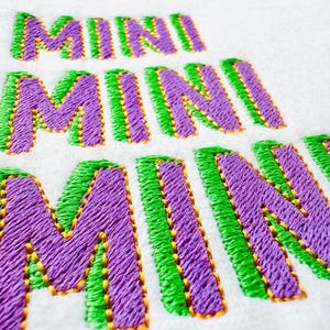 MINI Drop Shadow font machine embroidery design many sizes 1/2 &quot; 1&quot; 1 1/2 &quot; up to 2.5&quot; shadowed monogram font sport block letters Boy Type