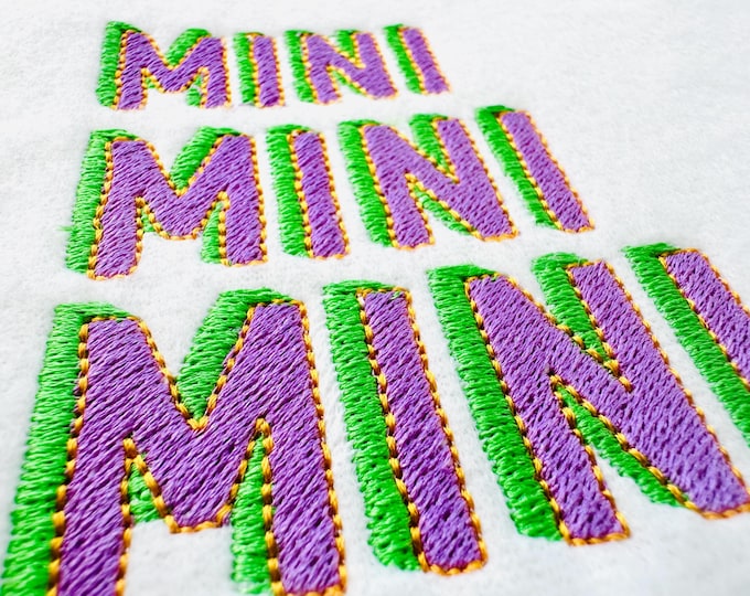 MINI Drop Shadow font machine embroidery design many sizes 1/2 " 1" 1 1/2 " up to 2.5" shadowed monogram font sport block letters Boy Type