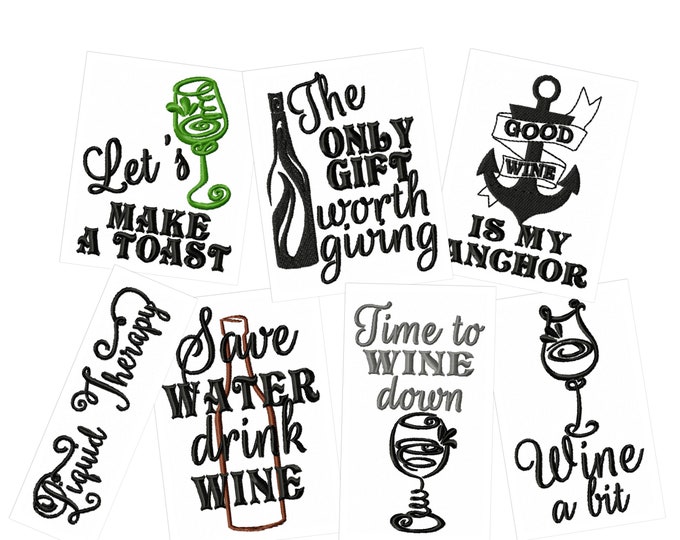 Kitchen wine cute quotes - machine embroidery designs 7 types 4x4 and 5x7 - kitchen towels embroidery collection, wine lovers embroidery