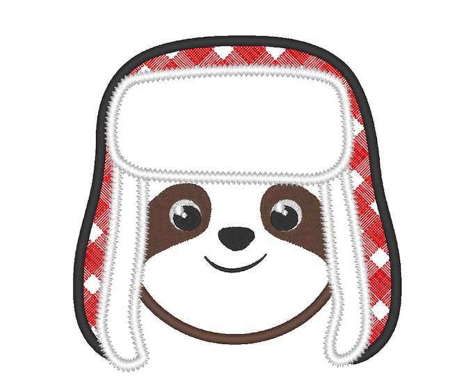 Gingham Tartan Bomber hat Christmas sloth  head applique machine embroidery designs Winter sloth face