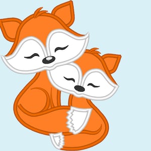 Little fox and Fox mom,  mommy and me / or big and little sister or brother machine applique designs, 4x4, 5x7  - cute nice fox embroidery