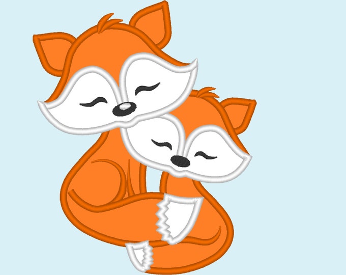 Little fox and Fox mom,  mommy and me / or big and little sister or brother machine applique designs, 4x4, 5x7  - cute nice fox embroidery