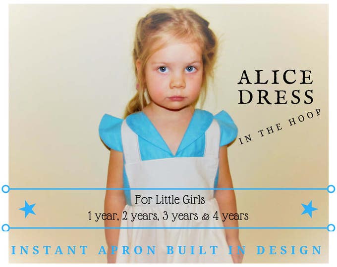 Alice in Wonderland Apron Dress ITH in-the-hoop embroidery project  - machine embroidery designs  For 1 y, 2y, 3y and 4 Years