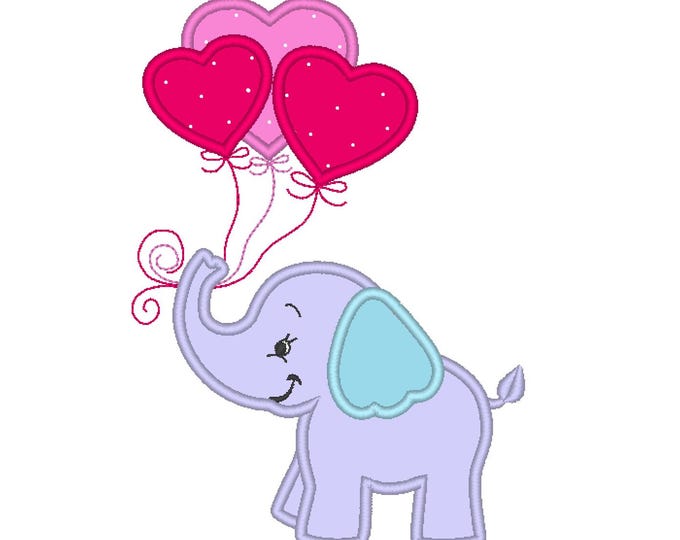 Valentine Heart balloon Little Elephant Applique kids girls boys baby versatile machine embroidery designs sizes for hoop 4x4, 5x7, 6x10