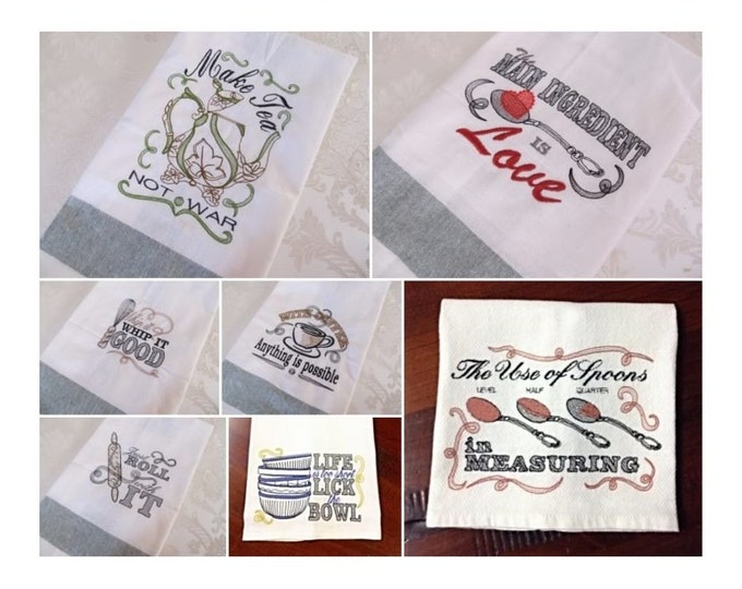 Pack price! 7 towel machine embroidery designs in quick stitch for hoop 5x7, kitchen towel dish towel SET of 7 embroidery designs gift idea