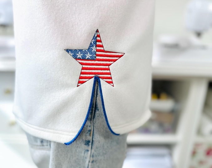 Patriotic Star split side seam cutout side bow machine embroidery designs stars and stripes 4th of July girls t-shirt sweatshirt design