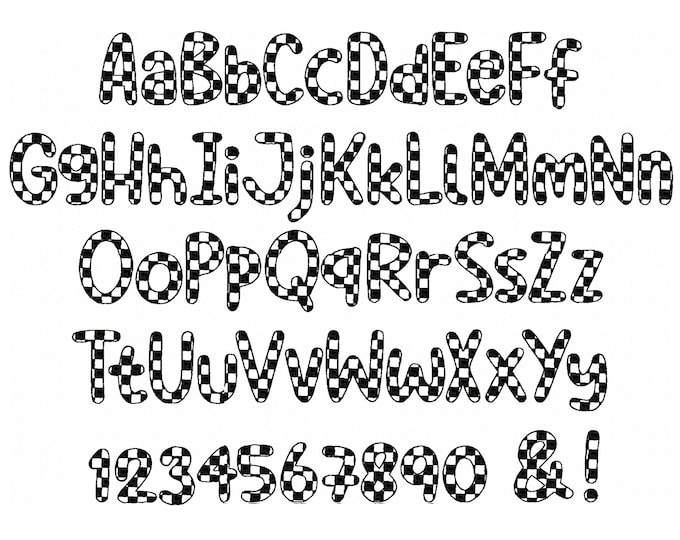 Checks Patterned Font 1 color Alphabet letters numbers machine embroidery designs chess pattern checkers checkered Font sizes 0.7 to 2.5inch