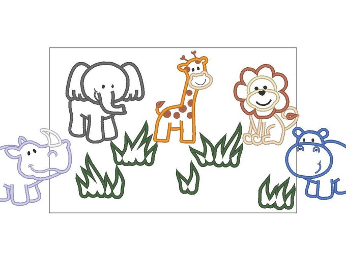 Wild animals set - Elephant, Giraffe, Rhino and Behemoth - machine embroidery applique design - INSTANT DOWNLOAD  4x4, 5x7, 6x10