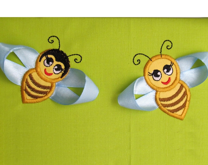 Bees busy bee Set of 2 single types Applique machine embroidery designs in the hoop ITH project in assorted sizes 2, 3, 4, 5 inches honeybee