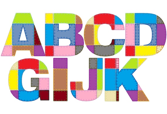 classic grild patchwork rag edges applique alphabet and etsy