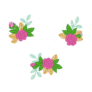 MINI Sizes Rose Flower Floral Bouquet Small Mini Machine Embroidery ...