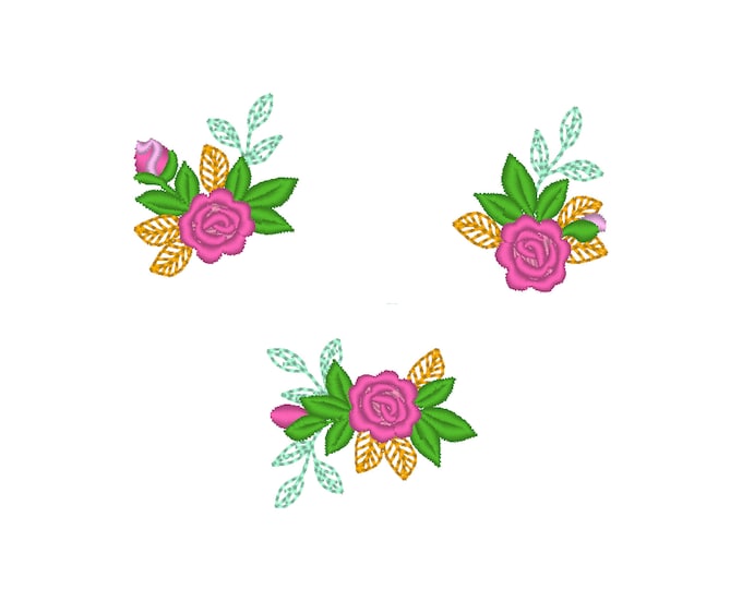 MINI sizes Rose Flower floral bouquet small mini machine embroidery designs SET of 3 types monogram accent baby girl outfit decoration