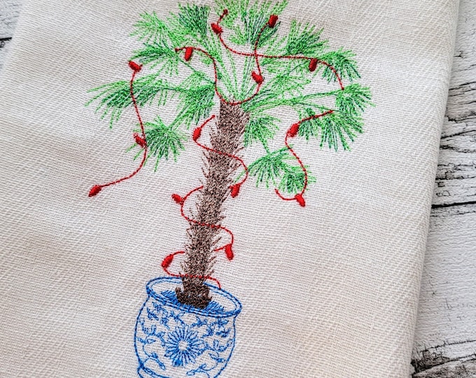 Christmas Tropical Holiday Palmetto Tree Chinoiserie chino vase machine embroidery design quick light stitch designs multiple sizes up to 7"