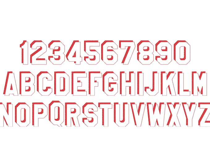Sport block shadow light Font monogram alphabet machine embroidery designs letters & numbers sizes 1.5, 2, 2.5, 3, 3.5, 4in, BX included!