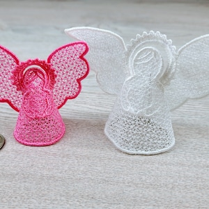 Precious Angel Enkla 3D tredimensionella FSL Fristående spetsmaskinbroderimönster i bågen ITH för båge 4x4 5x7 ängeldekoration