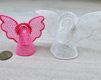 Precious Angel Easy 3D three-dimensional FSL Free standing lace machine embroidery design in the hoop ITH for hoop 4x4, 5x7 angel decoration