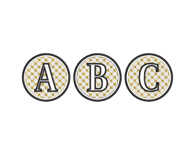 Embossed Classy Circle Monogram terry towel Font alphabet letters A-Z numbers 0-9 machine embroidery designs for hoop 4x4 5x5 6x6 gift idea
