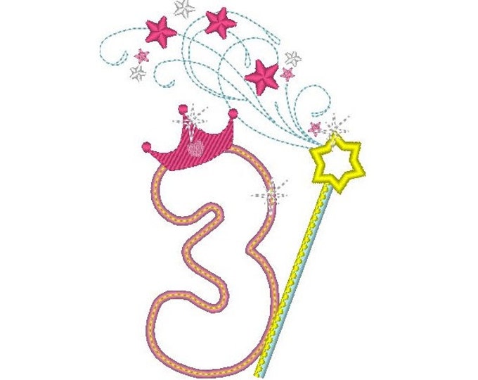 Cute Fairy Birthday Crown Numbers, machine embroidery applique designs - 6 and 7 inches INSTANT DOWNLOAD magic wand princess stars