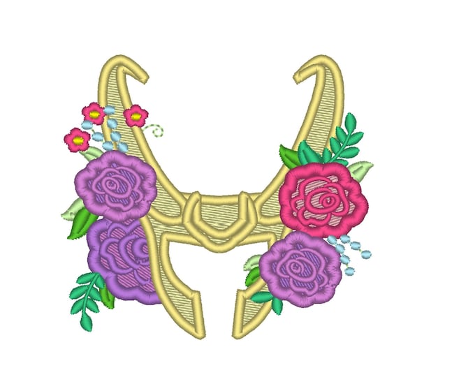 Loki Flowers Loki mask with flowers floral crown roses fill stitch  Design machine embroidery applique designs 4x4 5x7 6x10