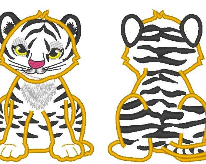Tiger front and back - machine embroidery applique designs -  instant download 4x4, 5x7 Tiger face, little tiger applique