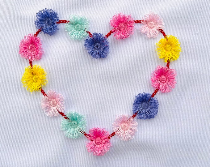 Pom Poms Fluffy Valentine heart pompom awesome heart Fringed fluffy Heart fringe ITH in the hoop machine embroidery designs from 3 up to 5"