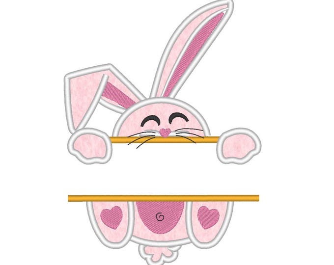 Lovely Split Bunny kids baby monogram name frame applique machine embroidery designs hoop 4x4, 5x7 Valentine Easter cute peeking bunny