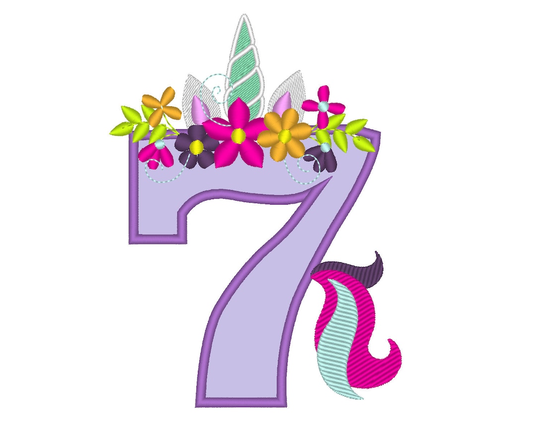 Unicorn Number Seven 7 With Flowers Crown Unicorn Tail