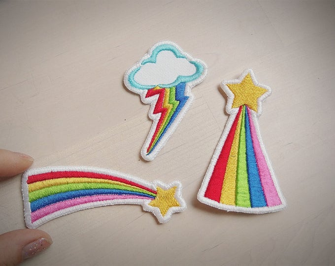 Rainbow and falling rainbow star patches - machine embroidery kiss patch applique designs assorted sizes mini designs  INSTANT DOWNLOAD