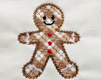 Cute gingham plaid Gingerbread Man single cookie machine embroidery designs for kids little Christmas Santa helper small sizes 2 up to 4inch
