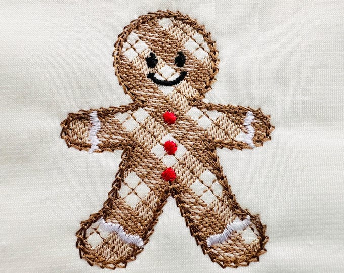 Cute gingham plaid Gingerbread Man single cookie machine embroidery designs for kids little Christmas Santa helper small sizes 2 up to 4inch