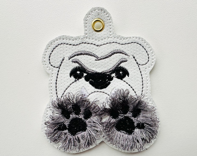 Awesome Bulldog Fringed Fluffy Paws Eyelet and Key Fob Snap Tab in the hoop machine embroidery designs ITH project keychain key ring animal