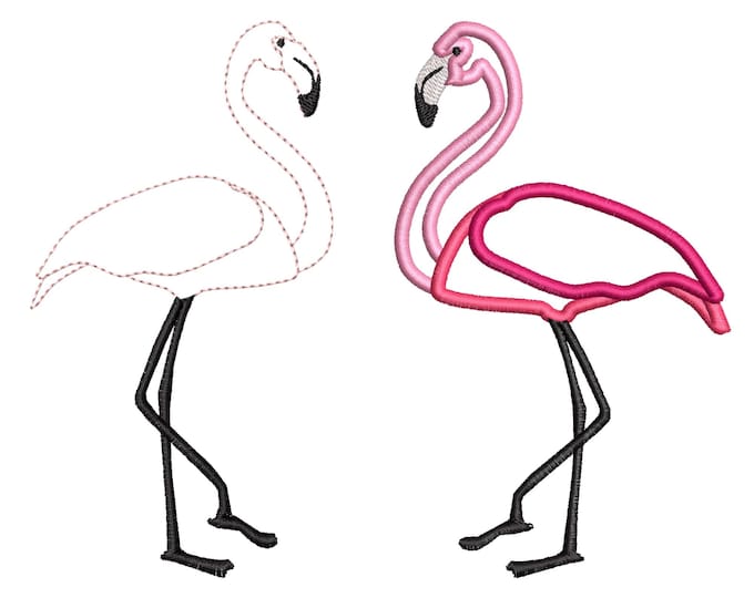 Flamingo Applique 2 types ruggedy edge and satin stitch outline Wild Bird machine embroidery designs multiple sizes for hoop 4x4, 5x7, 6x10