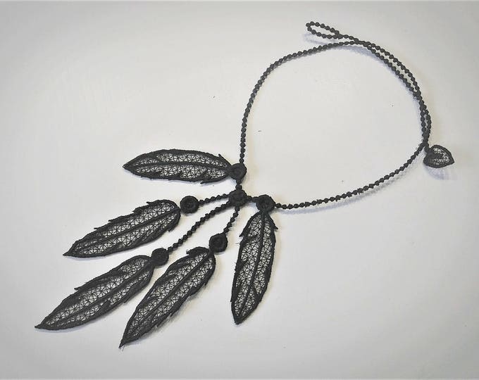 Feathers Necklace lace FSL wild and free Freestanding Lace jewelry in the hoop machine embroidery design for hoop 5x7 feather pendant