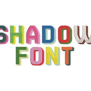Shadow font machine embroidery design sizes 1, 1.2, 1.5, 2, 2.4 and 3 inches shadowed monogram colorful embroidery font sport block Font