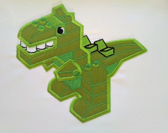 T-rex Bricks Dinosaur machine embroidery designs and applique designs in multiple sizes for hoop 4x4, 5x7, 6x10 Trex dino for kids boys