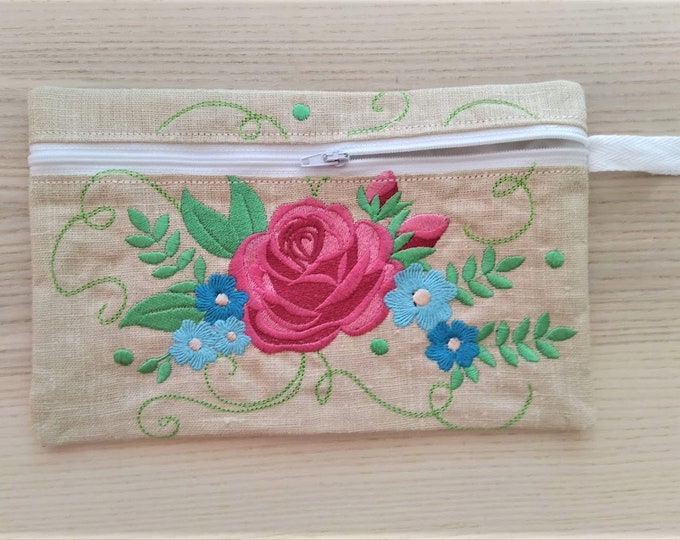 Shabby chick rose Pouch, Envelope ITH, Pocket, ITH, bag, zip bag, In The Hoop Machine Embroidery designs In-The-Hoop 5x7 6x10