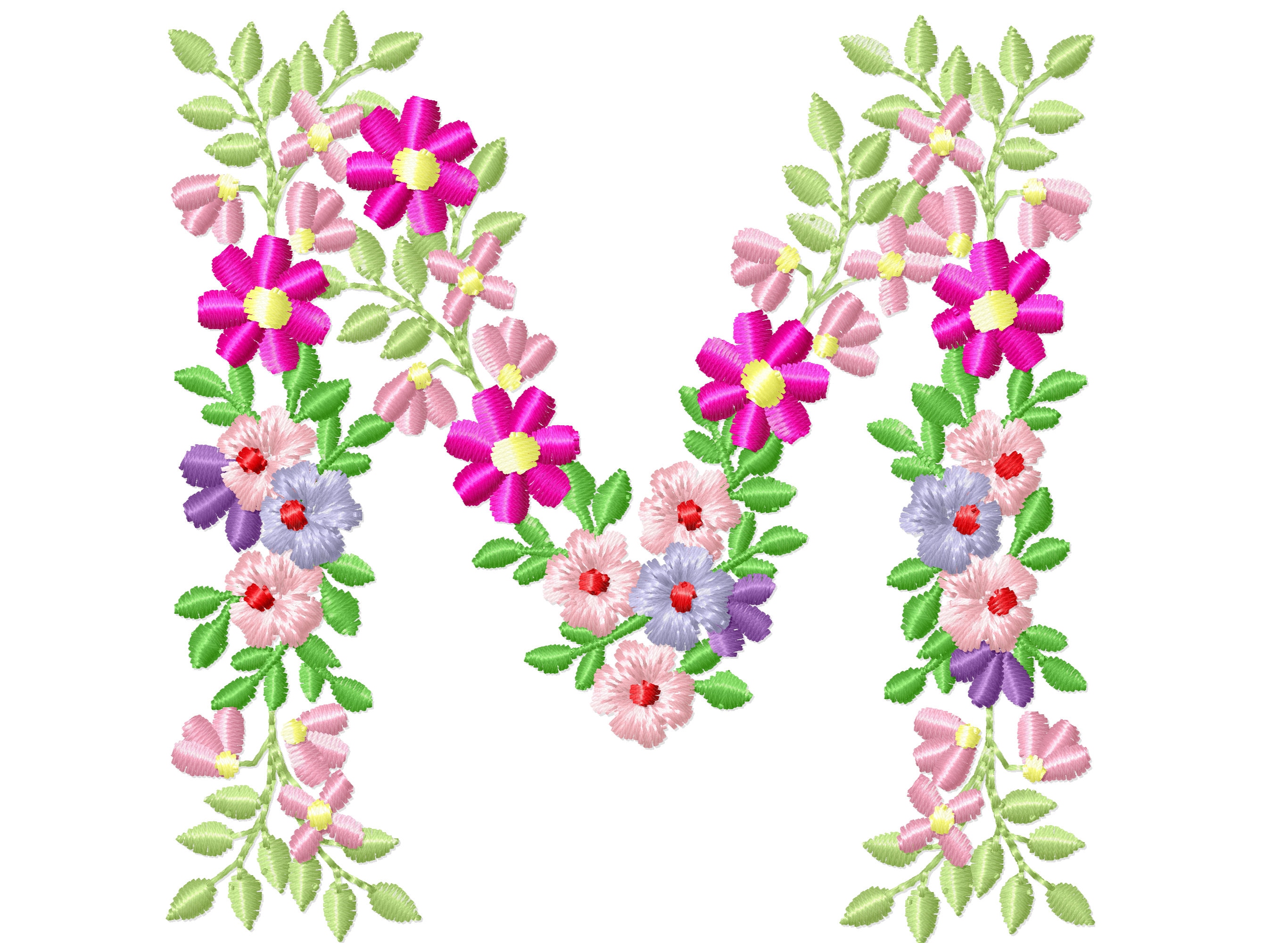 Country Floral letter M garden flag monogram flowers flower flowered Font  machine embroidery designs monogram M only 3,5, 4, 5, 6, 7, 8 in