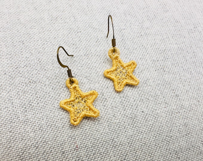 Mini Star dangle earrings in the hoop FSL freestanding lace machine embroidery designs size 1 inch girls kids charm quick simply ITH project