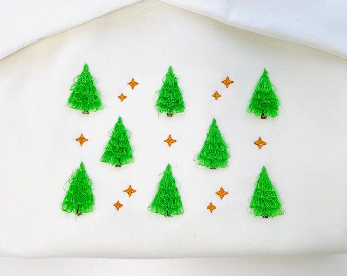 MINI Fringed fluffy Christmas Tree SET of 4 machine embroidery designs single Christmas tree single star two stars and woodland small size