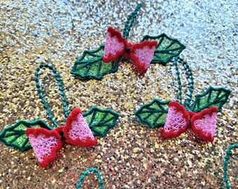 Delicate Christmas Ornaments unique bow hanger ribbon FSL free standing lace  Snowflake machine embroidery designs classic