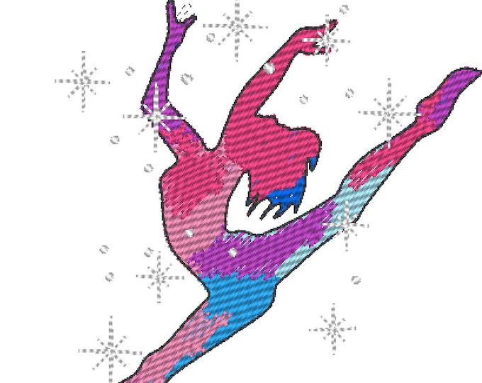 Gymnast Dancer sparkling silhouette embroidery, light fill stitch embroidery design hoop 4x4, 5x7, 6x10  INSTANT DOWNLOAD