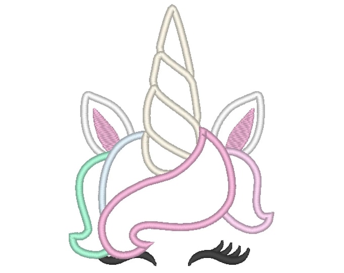 Pretty Unicorn Girl Applique machine embroidery designs Rainbow Hair Unicorn sizes for hoop 4x4, 5x7, 6x10