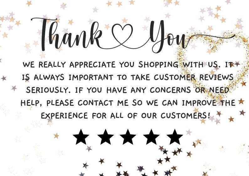 Peut inclure: Merci avec un symbole de c&oelig;ur. Nous appr&eacute;cions vraiment que vous ayez fait vos achats chez nous. Il est toujours important de prendre les avis des clients au s&eacute;rieux. Si vous avez des questions ou si vous avez besoin d'aide, veuillez me contacter afin que nous puissions am&eacute;liorer l'exp&eacute;rience pour tous nos clients&nbsp;! Cinq &eacute;toiles noires.