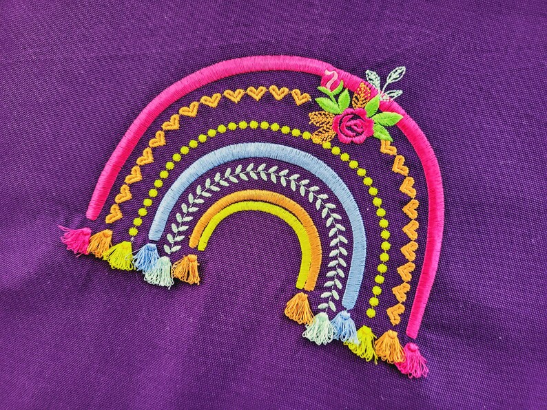 Boho Rainbow With Roses and Fringe Tassels Machine Embroidery Design ...