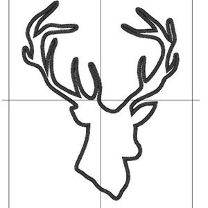 Buck Applique and fill stitch machine embroidery designs wild animal Deer Head antlers outline hunter many sizes for hoop 4x4  5x7  8x12