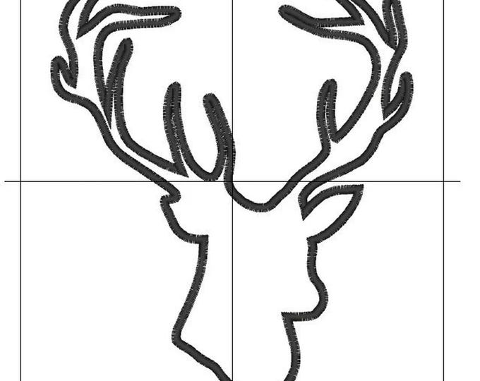 Buck Applique and fill stitch machine embroidery designs wild animal Deer Head antlers outline hunter many sizes for hoop 4x4  5x7  8x12