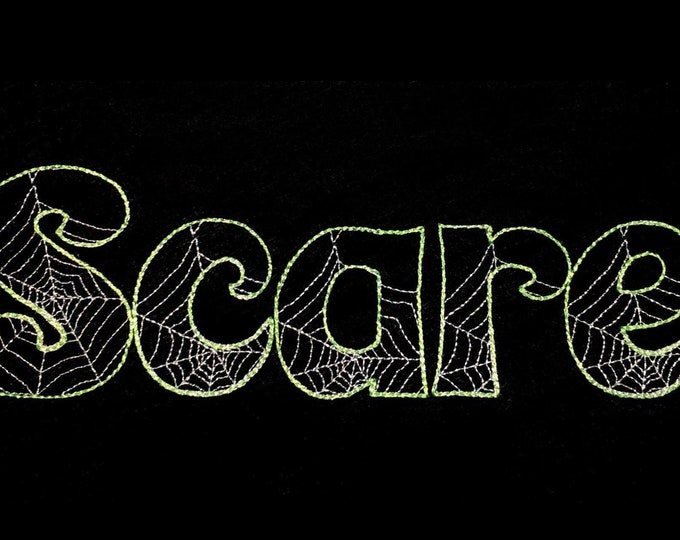 Boo Halloween Font light sketch outline machine embroidery design spider net web kids alphabet letters 1.5, 2, 2.5, 3, 4, 4.5in BX included