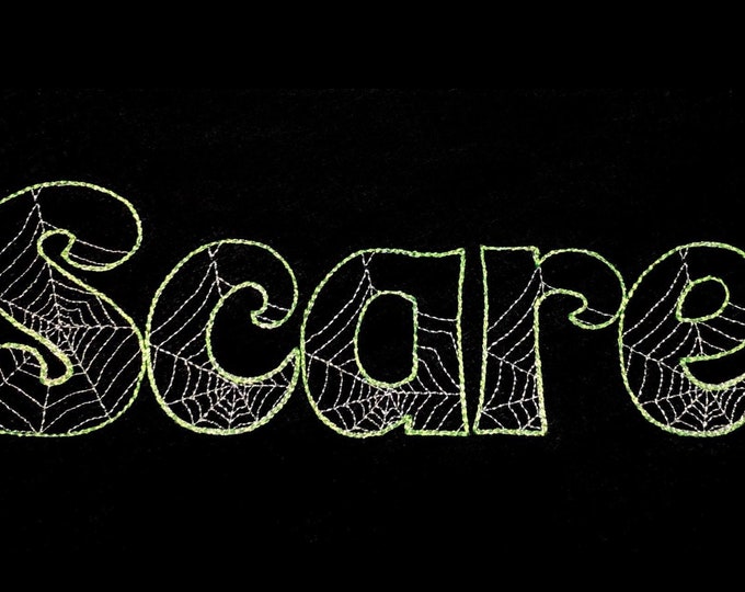 Boo Halloween Font light sketch outline machine embroidery design font alphabet letters  1.5, 2, 3 & 4in BX, vp3, xxx, pes and other formats