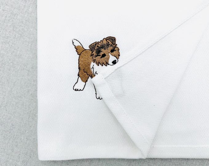 Lovely playing Collie Puppy Dog Mama kitchen dish towel pet animal Thief kids machine embroidery designs ITH project simply in the hoop